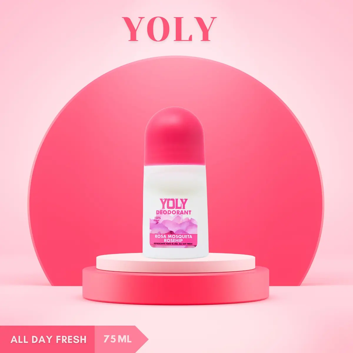 YOLY Rosa Mosqueta Antiperspirant Roll-On 75ml | All Day Fresh & Odor Control - view 2