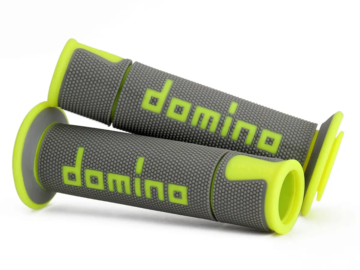 DOMINO A450 Road Race Motorcycle Handlebar Grips Medium/Soft | Italian Aluminum, 22mm Fit, Gray/Neon Yellow - main product image