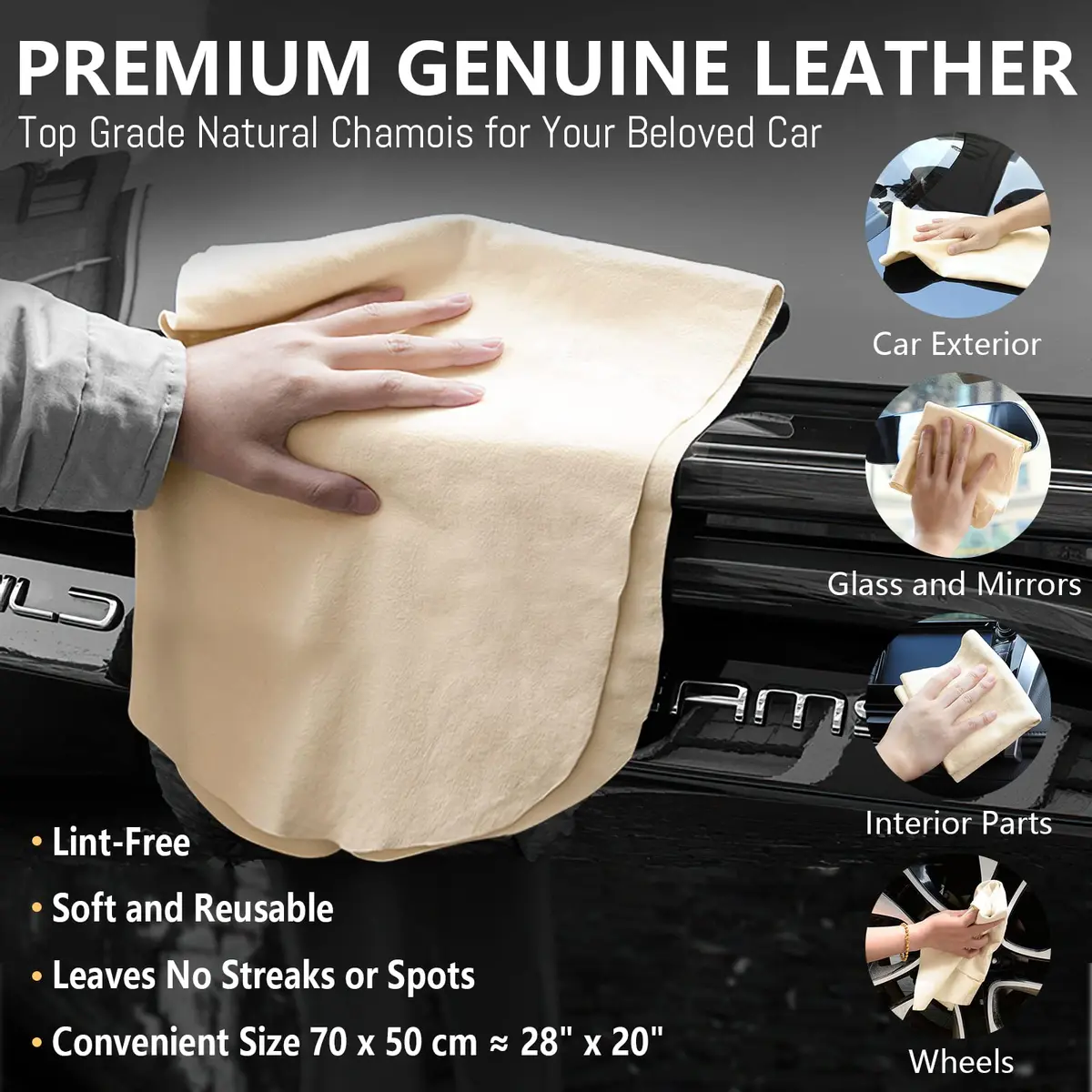 Airlab Chamois Cloth for Car 20'' x 27.6'' | Ultra Absorbent Leather Shammy Towel (70-120c) - view 2