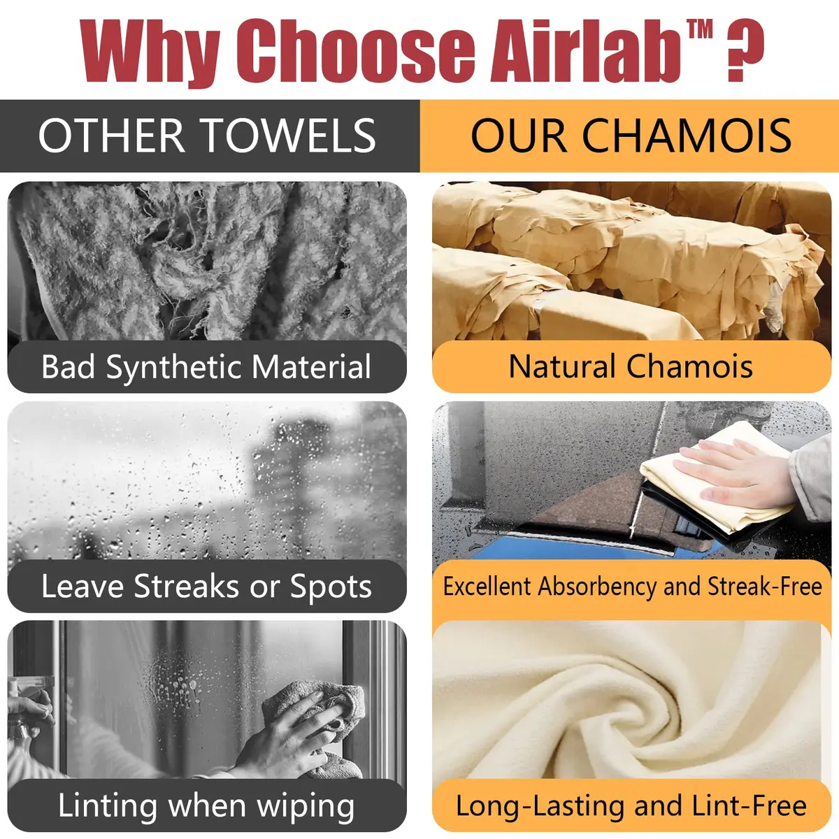 Airlab Chamois Cloth for Car 20'' x 27.6'' | Ultra Absorbent Leather Shammy Towel (70-120c) - view 3
