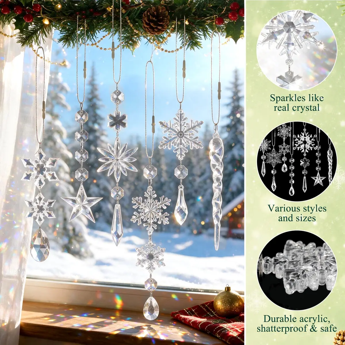 GuassLee Crystal Ornaments for Christmas Tree Winter Wonderland Decorations 20 pcs (18 Count) | Shatterproof Acrylic Hanging Pendants - view 4