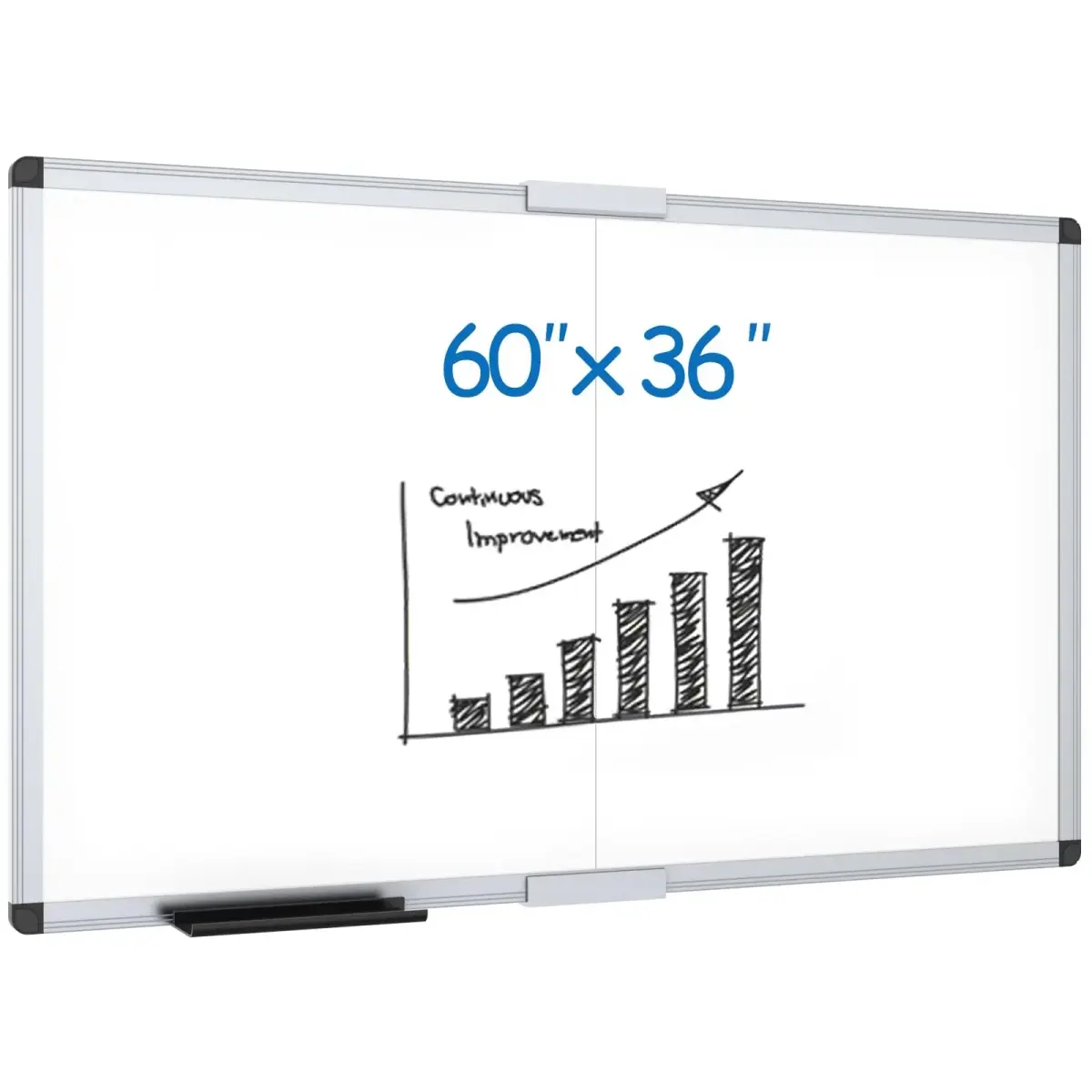 VIZ-PRO Magnetic Dry Erase Board, 60 x 36 Inches, Foldable Wall-Mounted Whiteboard with Silver Aluminum Frame & Marker Tray | Smooth Writing Surface for Office & Home - main product image