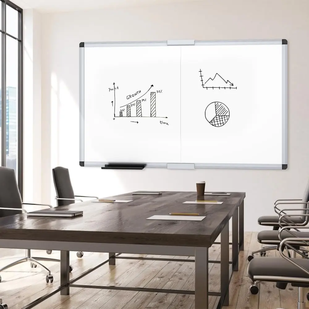 VIZ-PRO Magnetic Dry Erase Board, 60 x 36 Inches, Foldable Wall-Mounted Whiteboard with Silver Aluminum Frame & Marker Tray | Smooth Writing Surface for Office & Home - view 5