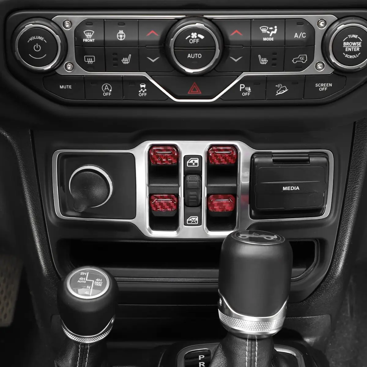 Jimen Compatible with Jeep Wrangler JL JLU 2018-2023 & Gladiator JT 2020-2023, 4PCS Red Carbon Fiber Interior Switch Cover - view 5