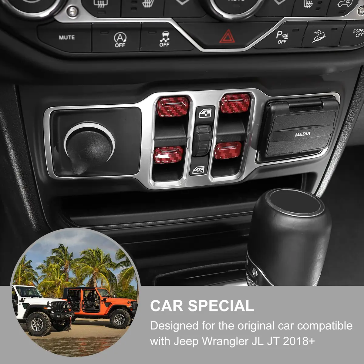 Jimen Compatible with Jeep Wrangler JL JLU 2018-2023 & Gladiator JT 2020-2023, 4PCS Red Carbon Fiber Interior Switch Cover - view 2