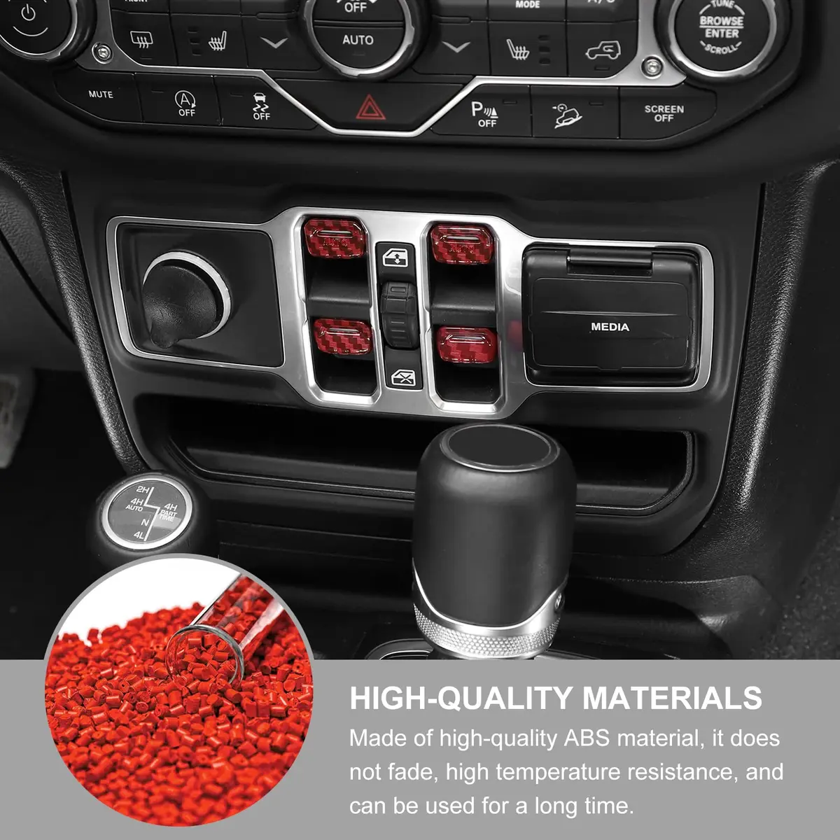 Jimen Compatible with Jeep Wrangler JL JLU 2018-2023 & Gladiator JT 2020-2023, 4PCS Red Carbon Fiber Interior Switch Cover - view 4