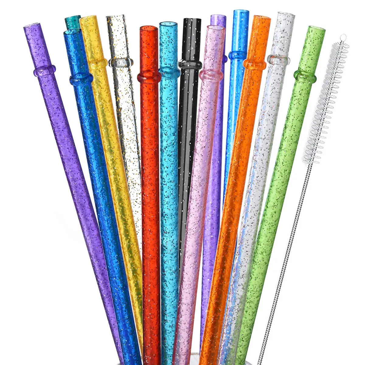 ALINK 12-Pack Glitter Reusable Hard Plastic Tumbler Straws 33cm (13 inch) | Extra Long for Gallon Jugs - main product image