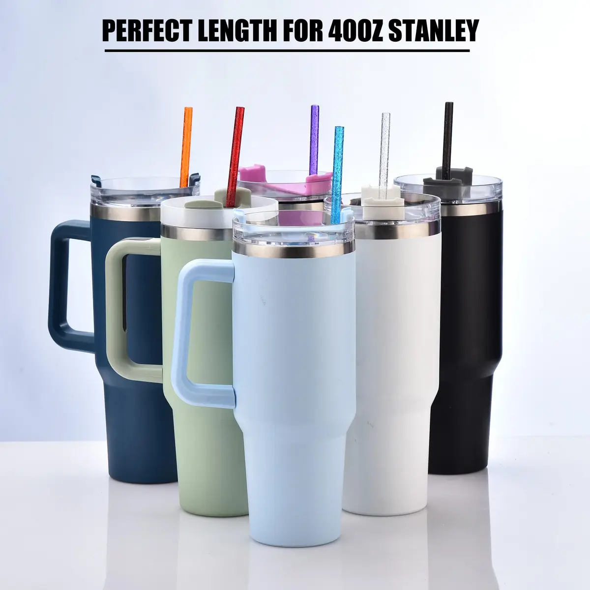ALINK 12-Pack Glitter Reusable Hard Plastic Tumbler Straws 33cm (13 inch) | Extra Long for Gallon Jugs - view 5