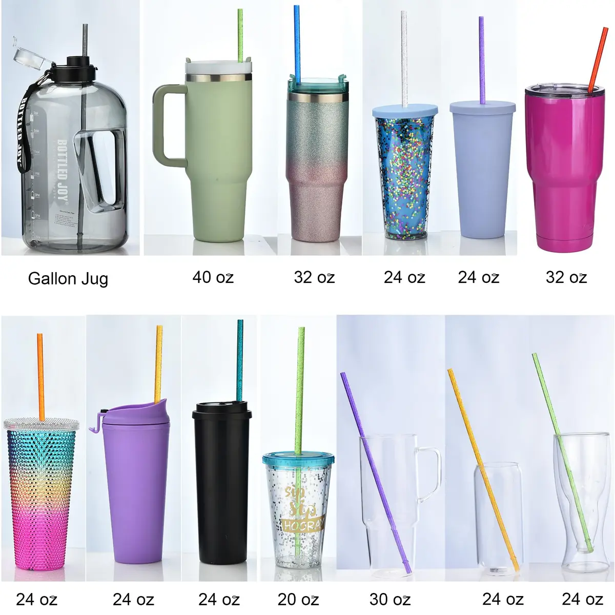ALINK 12-Pack Glitter Reusable Hard Plastic Tumbler Straws 33cm (13 inch) | Extra Long for Gallon Jugs - view 4