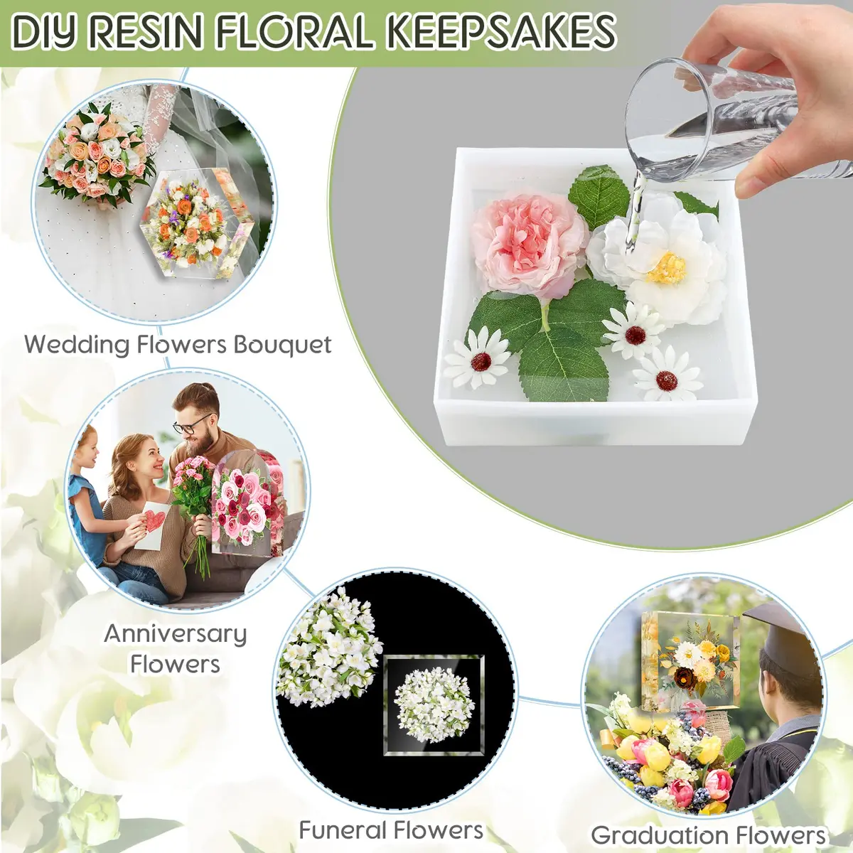Potchen Large Silicone Molds for Resin Art Hexagon & Deep Square | DIY Flower Preservation & Jewelry Making - view 6