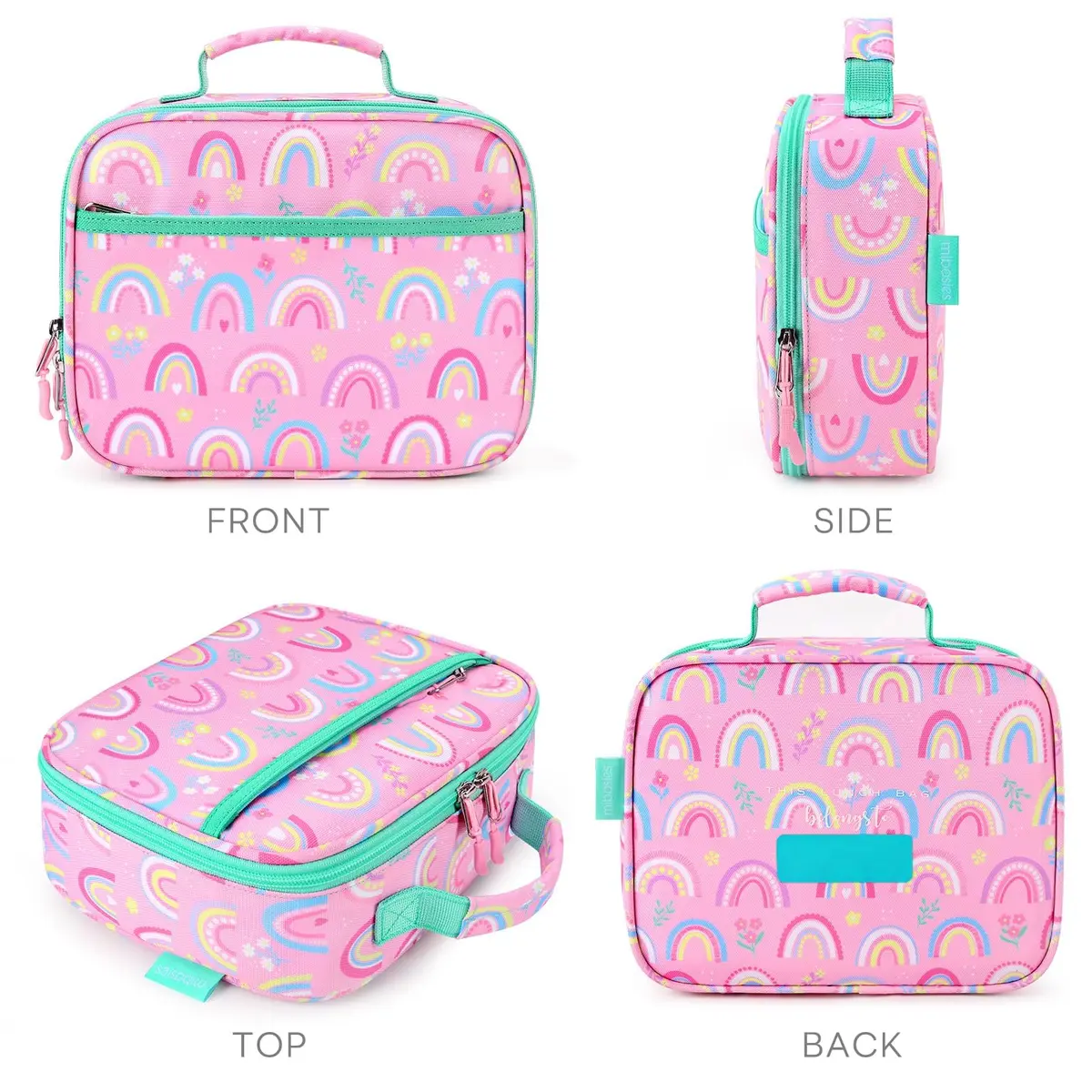 mibasies Kids Lunch Box for Girls, Insulated Lunch Bag School Kindergarten Pink Rainbow 2.5L (8.5 Fl Oz) | Cute & Durable for School - view 7