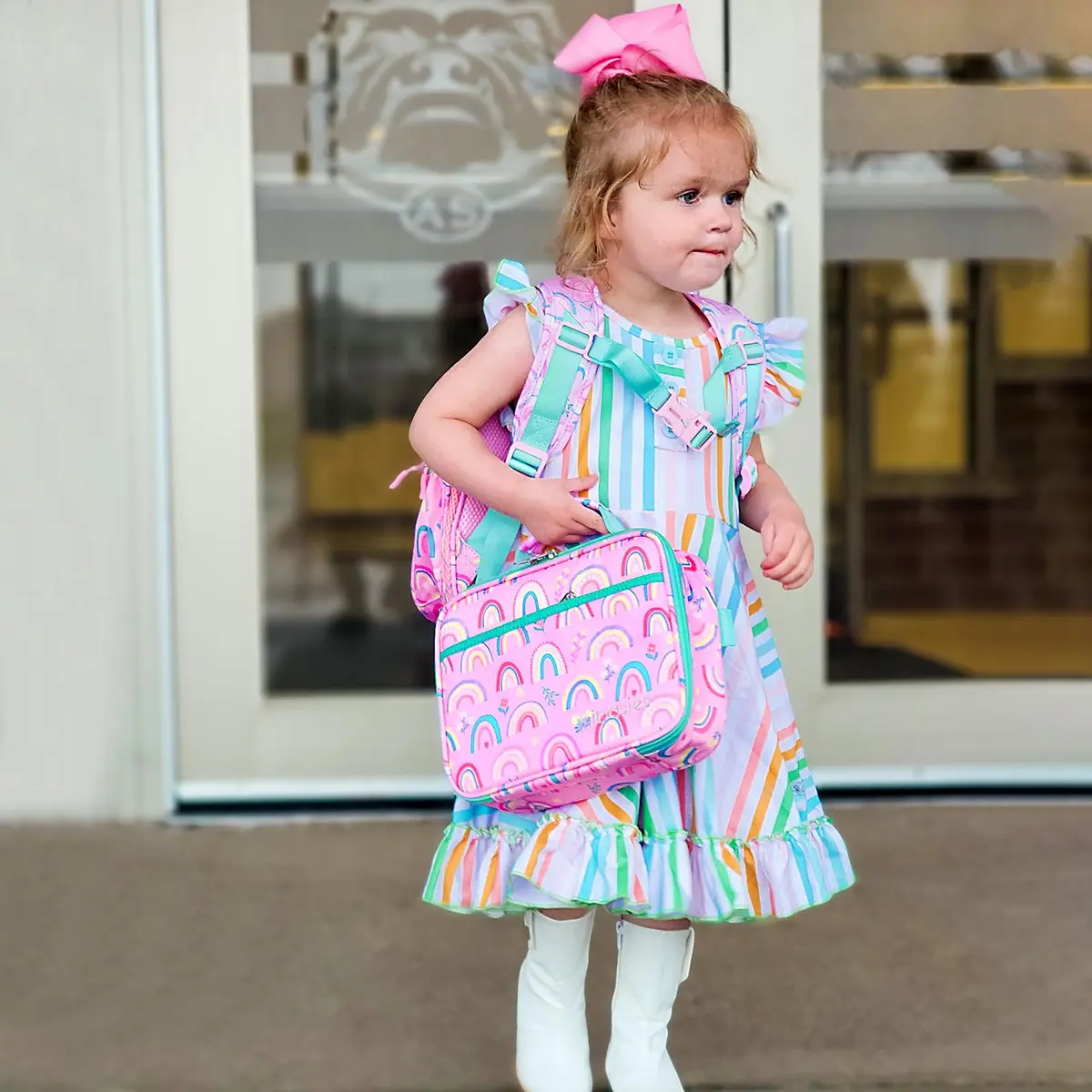 mibasies Kids Lunch Box for Girls, Insulated Lunch Bag School Kindergarten Pink Rainbow 2.5L (8.5 Fl Oz) | Cute & Durable for School - view 2