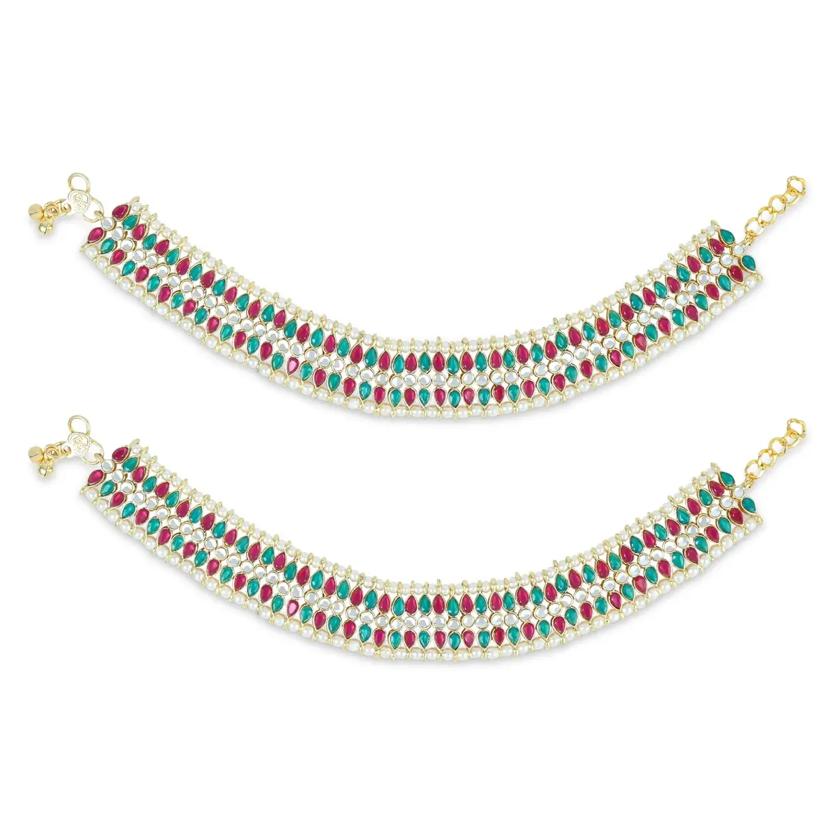 I Jewels Gold Plated Kundan Pearl Payal Anklet for Women | 24cm (9.45in) with Box Chain - main product image