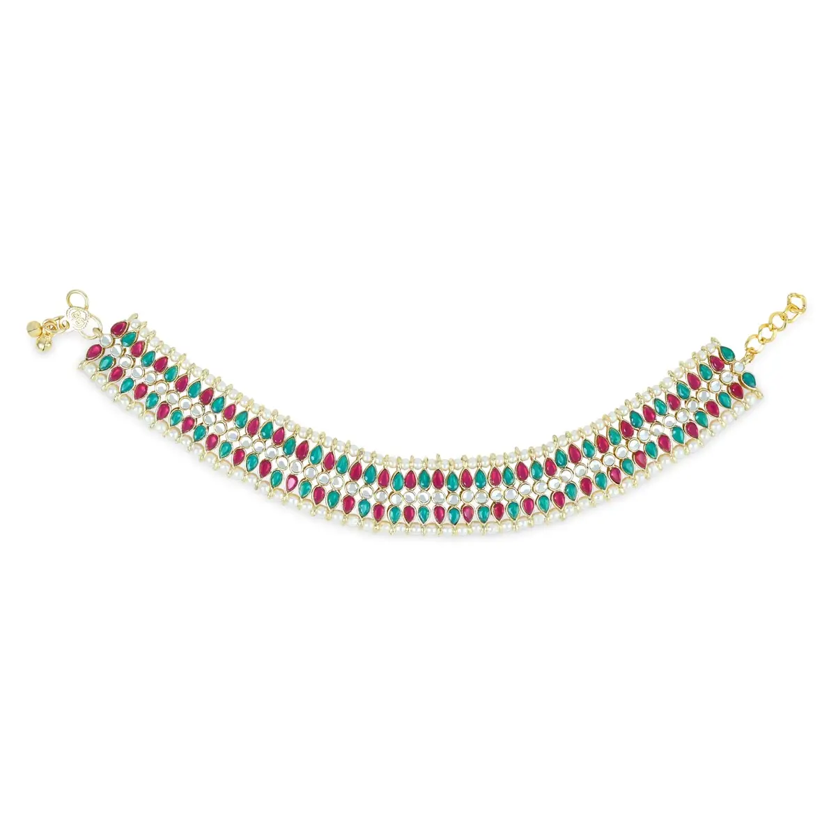 I Jewels Gold Plated Kundan Pearl Payal Anklet for Women | 24cm (9.45in) with Box Chain - view 2