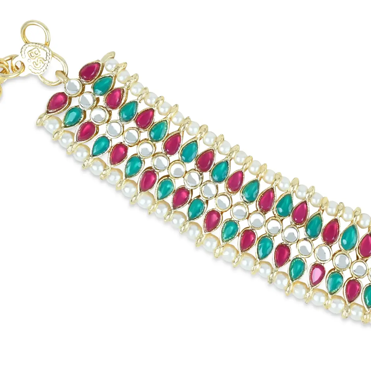 I Jewels Gold Plated Kundan Pearl Payal Anklet for Women | 24cm (9.45in) with Box Chain - view 3