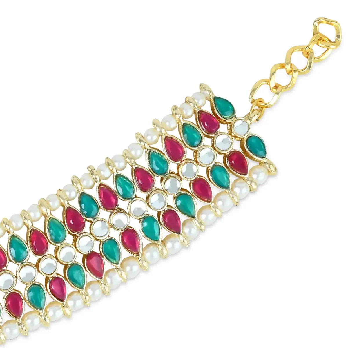 I Jewels Gold Plated Kundan Pearl Payal Anklet for Women | 24cm (9.45in) with Box Chain - view 4