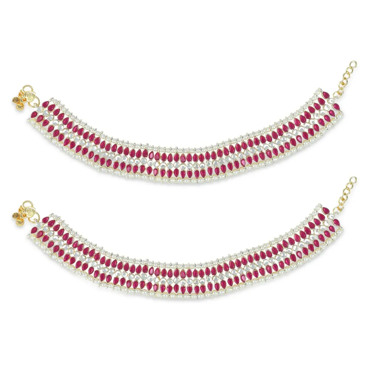 I Jewels Gold Plated Kundan Pearl Anklet for Women | 24cm (9.45in) with Lobster Claw Clasp - main product image