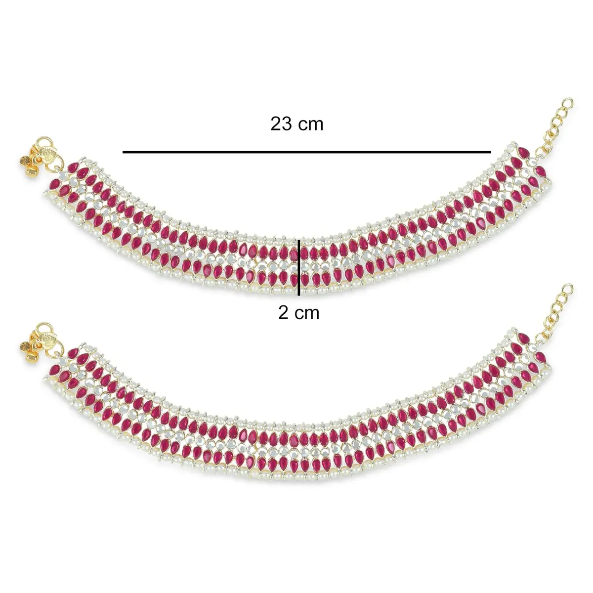 I Jewels Gold Plated Kundan Pearl Anklet for Women | 24cm (9.45in) with Lobster Claw Clasp - view 5