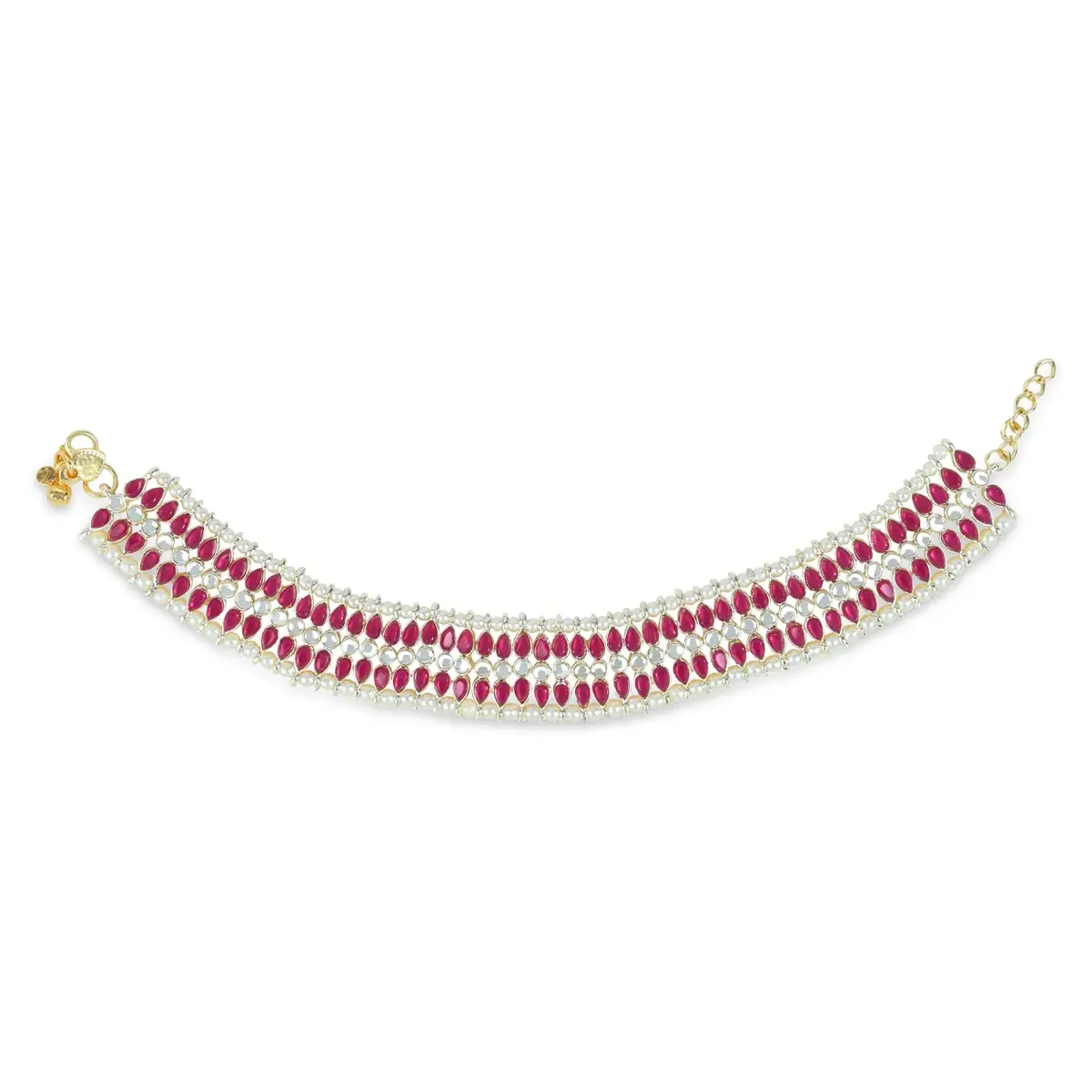 I Jewels Gold Plated Kundan Pearl Anklet for Women | 24cm (9.45in) with Lobster Claw Clasp - view 2
