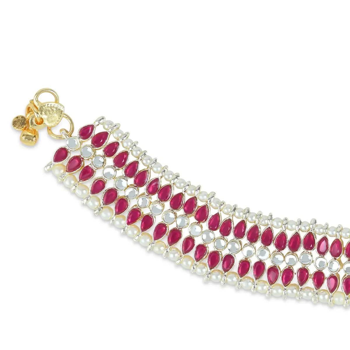 I Jewels Gold Plated Kundan Pearl Anklet for Women | 24cm (9.45in) with Lobster Claw Clasp - view 3