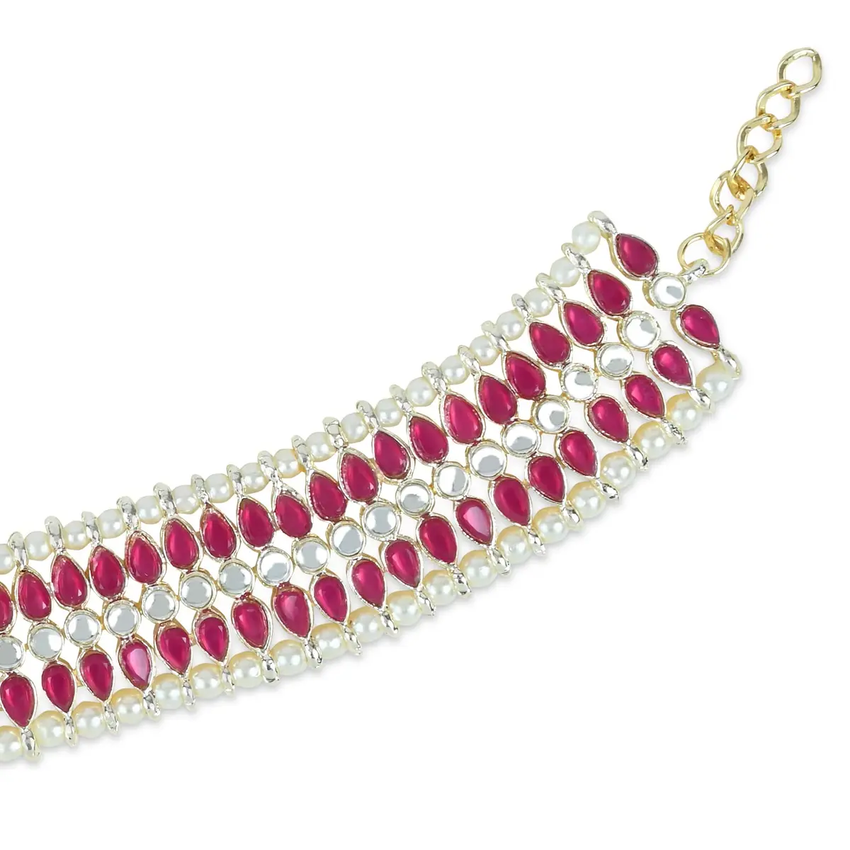 I Jewels Gold Plated Kundan Pearl Anklet for Women | 24cm (9.45in) with Lobster Claw Clasp - view 4