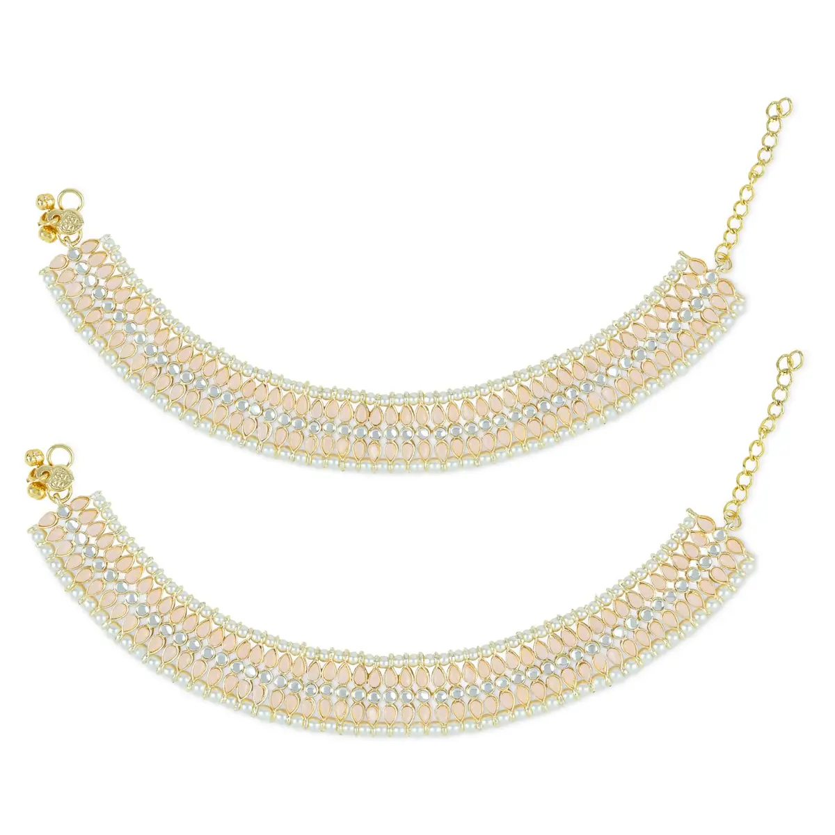 I Jewels Gold Plated Kundan Pearl Anklet for Women | 24cm (9.45in) with Lobster Claw Clasp - main product image
