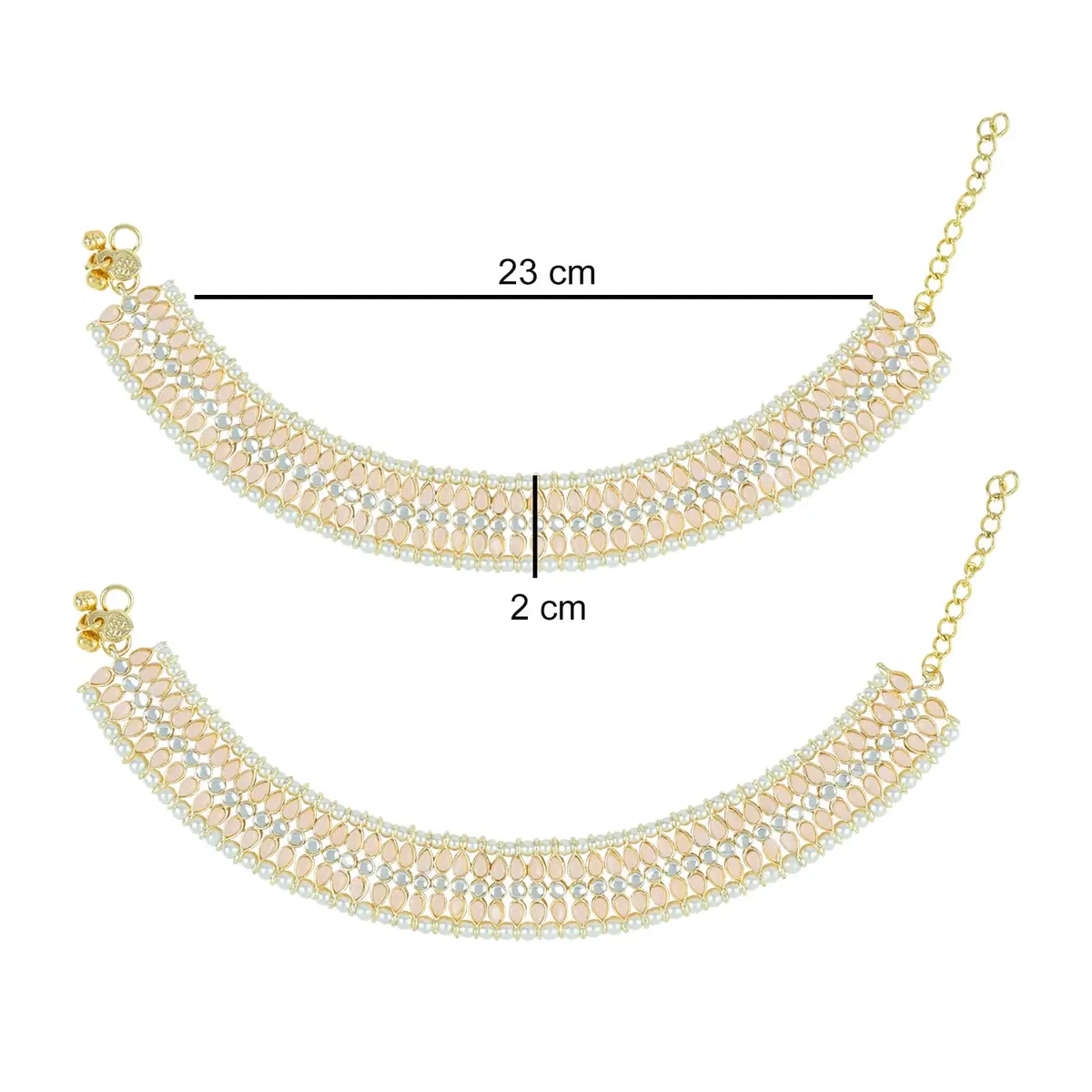 I Jewels Gold Plated Kundan Pearl Anklet for Women | 24cm (9.45in) with Lobster Claw Clasp - view 5