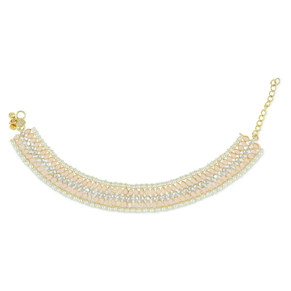 I Jewels Gold Plated Kundan Pearl Anklet for Women | 24cm (9.45in) with Lobster Claw Clasp - view 2