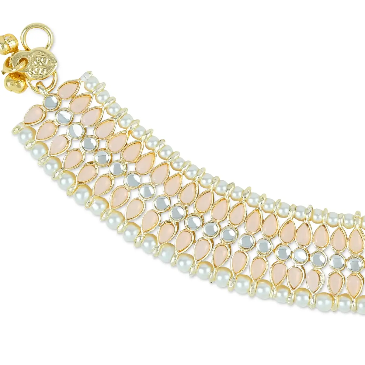 I Jewels Gold Plated Kundan Pearl Anklet for Women | 24cm (9.45in) with Lobster Claw Clasp - view 3