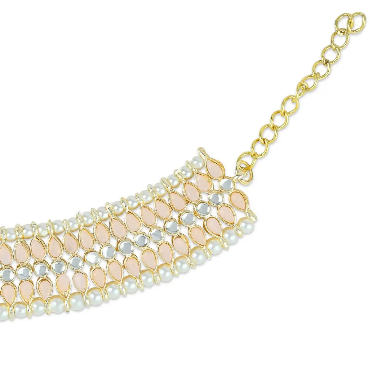 I Jewels Gold Plated Kundan Pearl Anklet for Women | 24cm (9.45in) with Lobster Claw Clasp - view 4