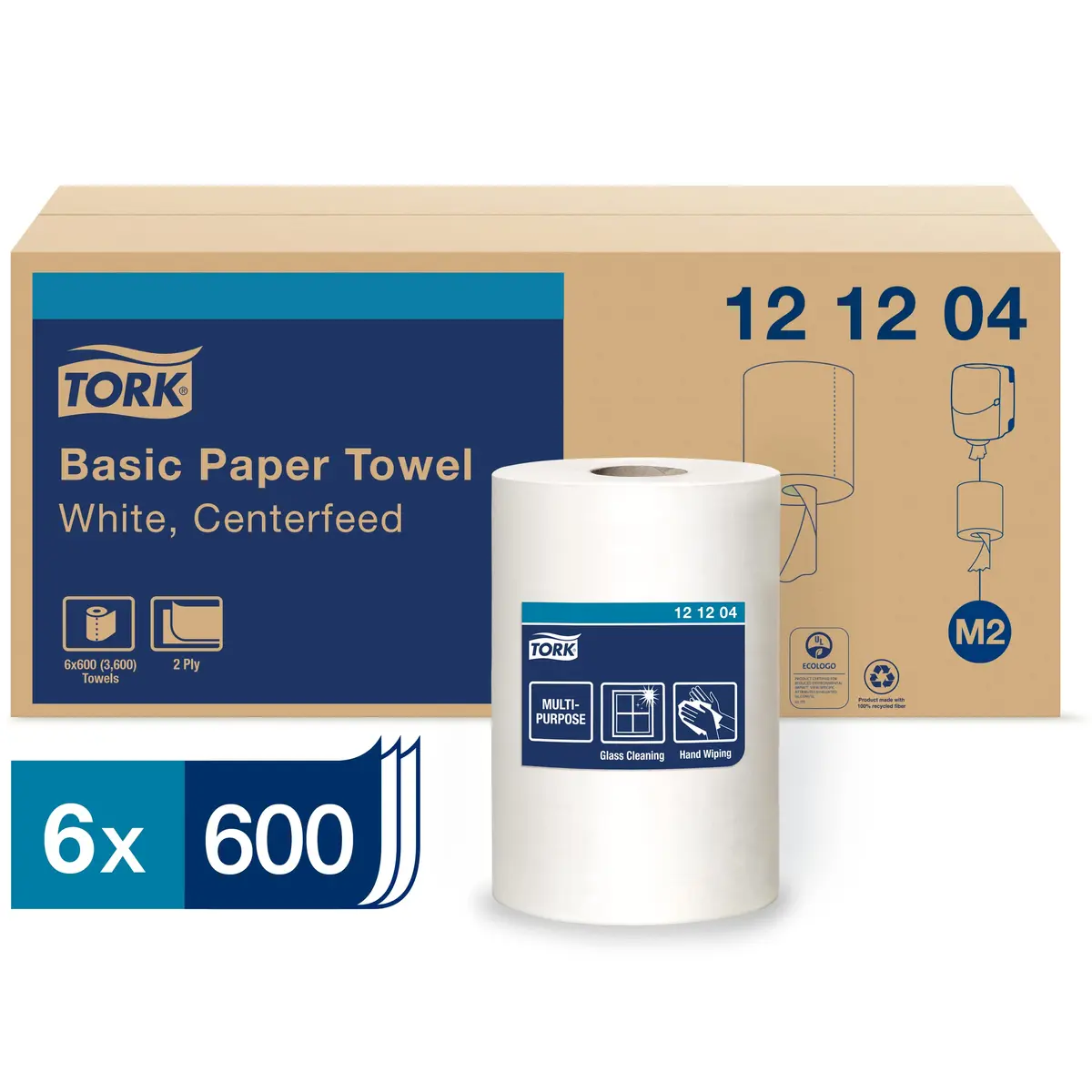 Tork Centerfeed Wall Mounted Dispenser White - M2 + Refill - Centerfeed Hand Towel White, 6 x 600 Sheets | High Absorbency, Easy One-Hand Operation - view 2