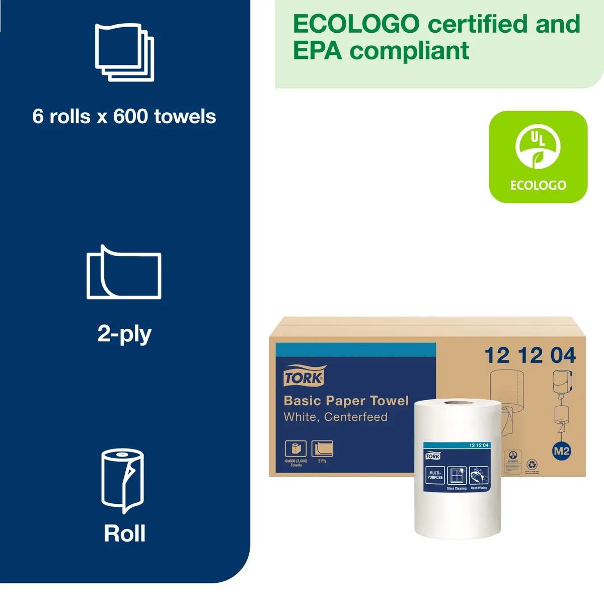 Tork Centerfeed Wall Mounted Dispenser White - M2 + Refill - Centerfeed Hand Towel White, 6 x 600 Sheets | High Absorbency, Easy One-Hand Operation - view 3
