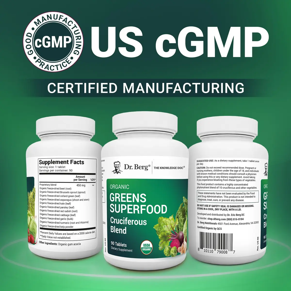 Dr. Berg Nutritionals Greens Superfood Cruciferous Vegetable Tablets | Organic Phytonutrient Support for Energy & Liver (90 Tablets) - view 5