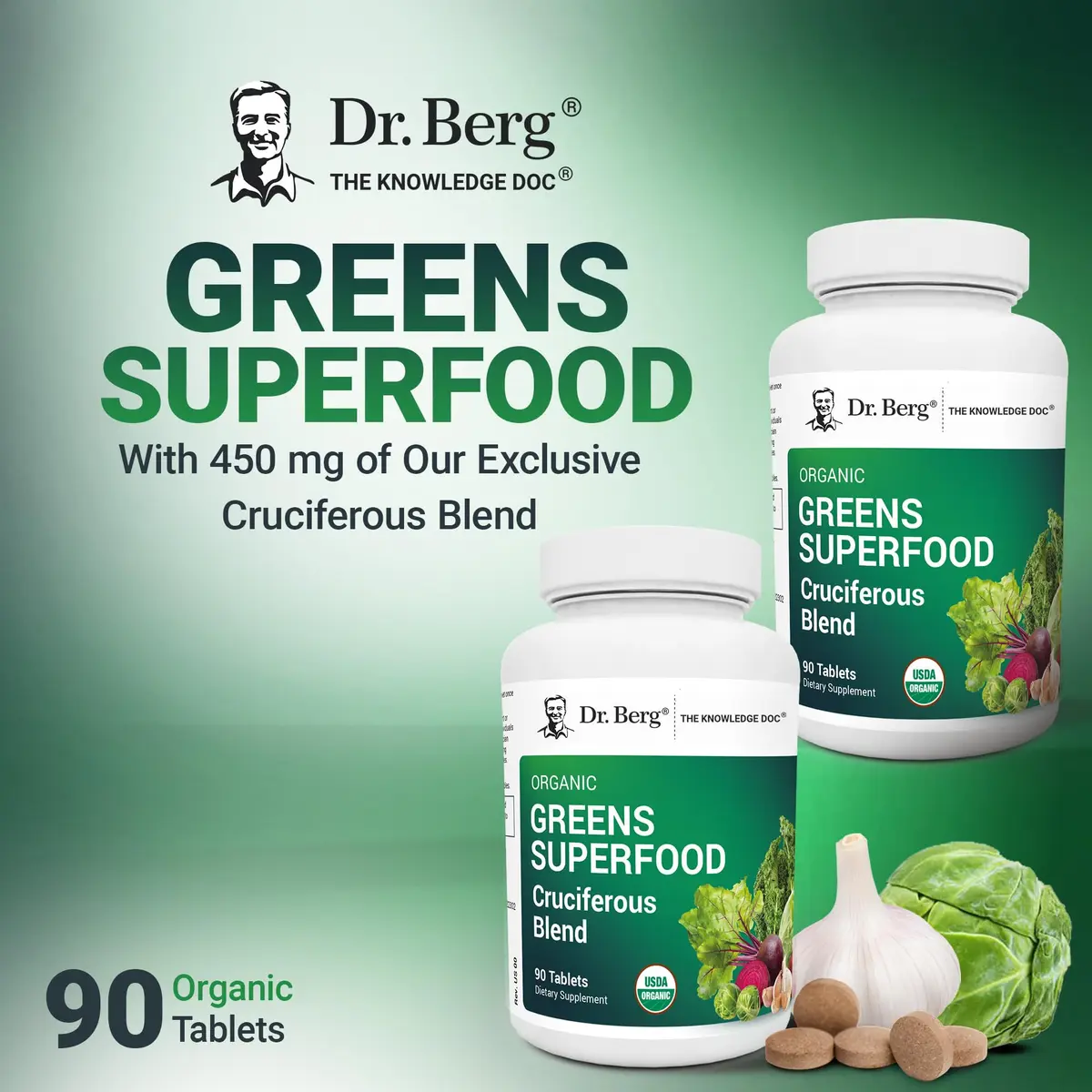 Dr. Berg Nutritionals Greens Superfood Cruciferous Vegetable Tablets | Organic Phytonutrient Support for Energy & Liver (90 Tablets) - view 4