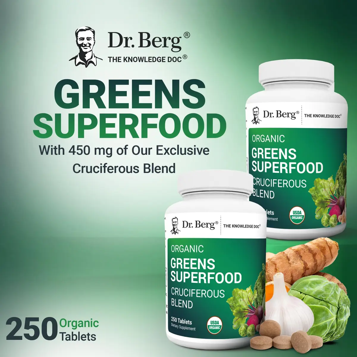 Dr. Berg's Greens Superfood Cruciferous Vegetable Tablets - 250 Veggie Capsules for Energy & Immunity - view 4