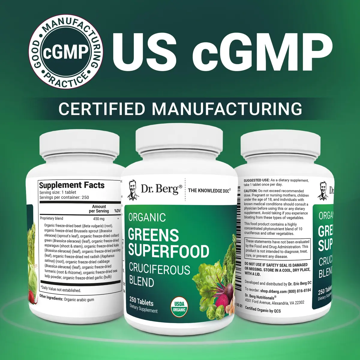 Dr. Berg's Greens Superfood Cruciferous Vegetable Tablets - 250 Veggie Capsules for Energy & Immunity - view 5