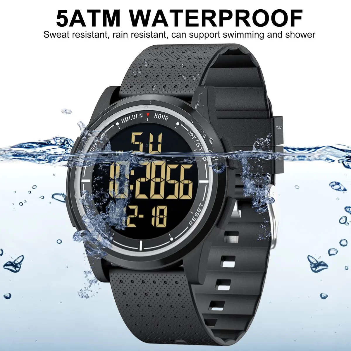 GOLDEN HOUR Ultra-Thin Minimalist Sports Waterproof Digital Watch 43mm (1.69 in) | Wide-Angle Display Rubber Strap - view 2