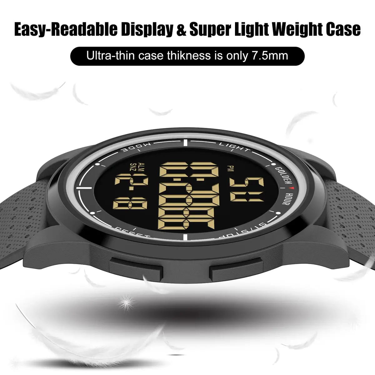 GOLDEN HOUR Ultra-Thin Minimalist Sports Waterproof Digital Watch 43mm (1.69 in) | Wide-Angle Display Rubber Strap - view 3