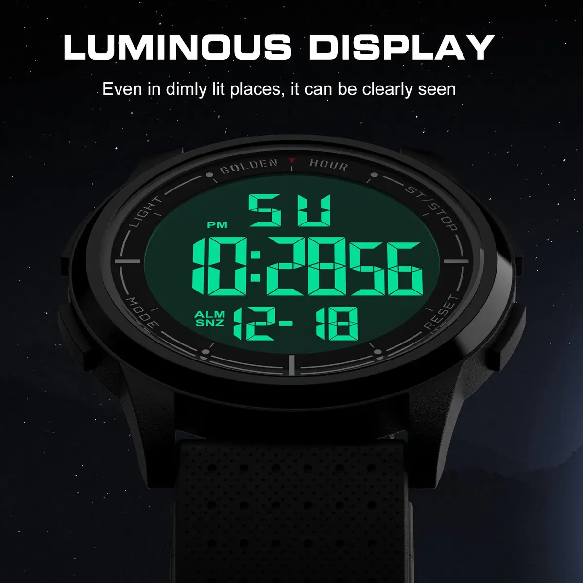 GOLDEN HOUR Ultra-Thin Minimalist Sports Waterproof Digital Watch 43mm (1.69 in) | Wide-Angle Display Rubber Strap - view 4
