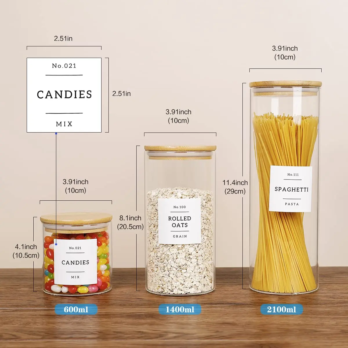HHMJSM 5 Pcs Glass Food Storage Containers with Labels | Thick(3mm) Airtight Canisters for Kitchen & Pantry - view 6