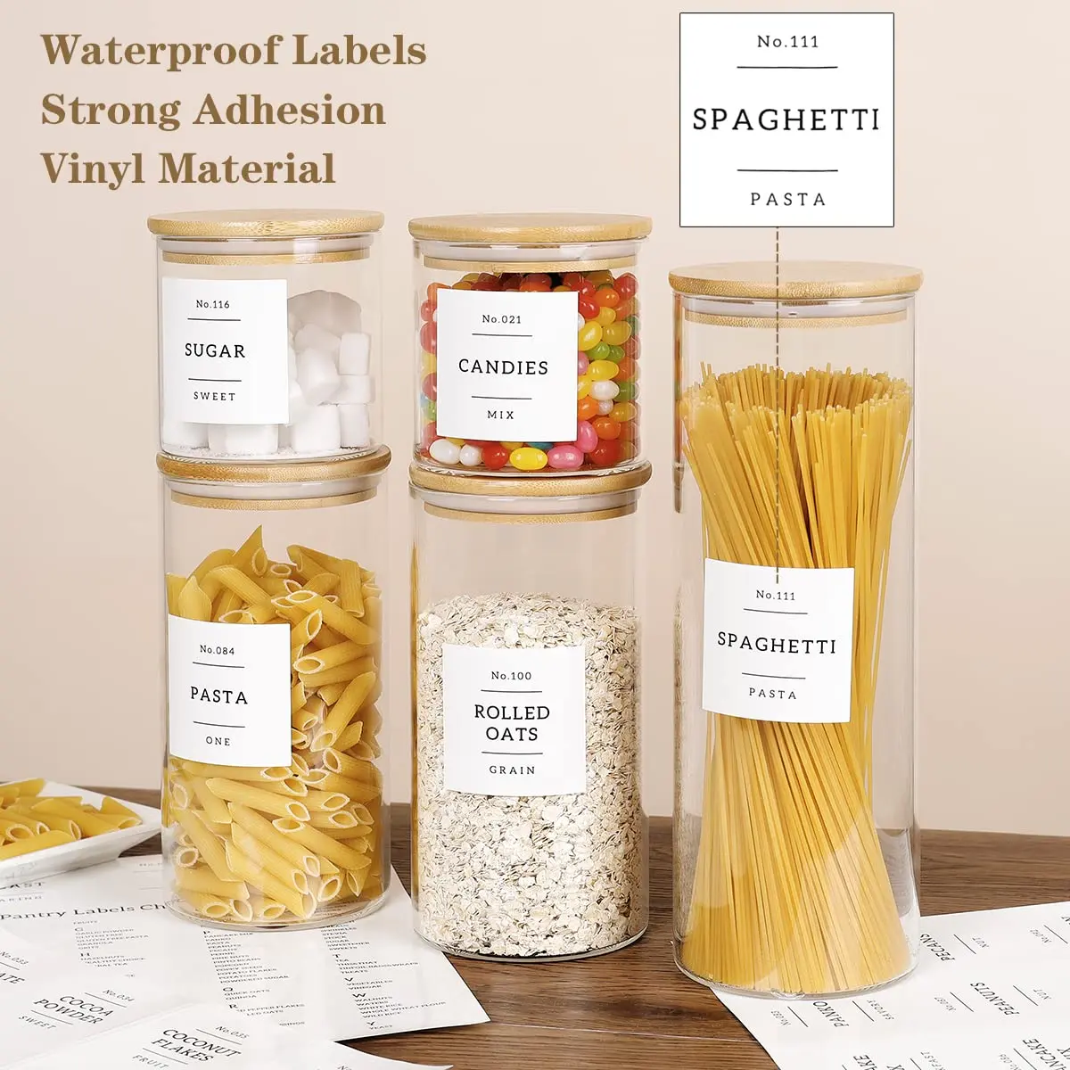 HHMJSM 5 Pcs Glass Food Storage Containers with Labels | Thick(3mm) Airtight Canisters for Kitchen & Pantry - view 3
