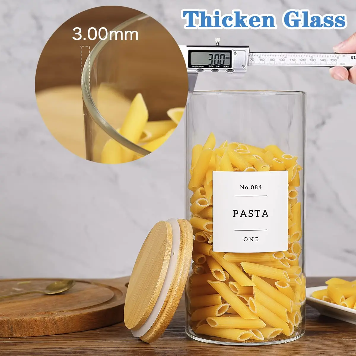 HHMJSM 5 Pcs Glass Food Storage Containers with Labels | Thick(3mm) Airtight Canisters for Kitchen & Pantry - view 4