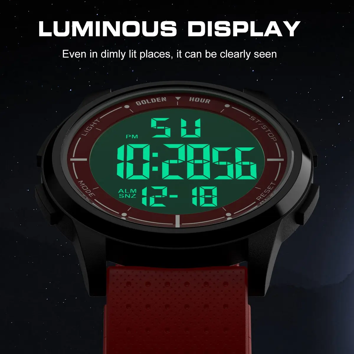 GOLDEN HOUR Ultra-Thin Minimalist Sports Digital Watch Red | 43mm Case, 50M Water Resistant - view 5