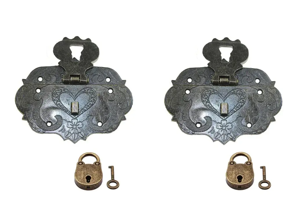 LDCREEE Antique Embossing Decorative Brass Hasp Clasp Latch Lock with Screws for Jewelry Box Ordinary Box Wooden Case Furniture Decoration (Bronze-2pcs) - main product image