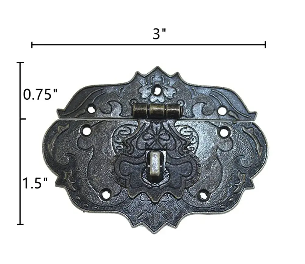 LDCREEE Antique Embossing Decorative Brass Hasp Clasp Latch Lock with Screws for Jewelry Box Ordinary Box Wooden Case Furniture Decoration (Bronze-2pcs) - view 2