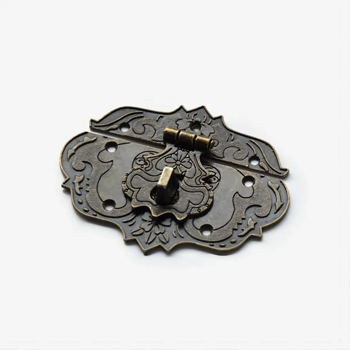 LDCREEE Antique Embossing Decorative Brass Hasp Clasp Latch Lock with Screws for Jewelry Box Ordinary Box Wooden Case Furniture Decoration (Bronze-2pcs) - view 3
