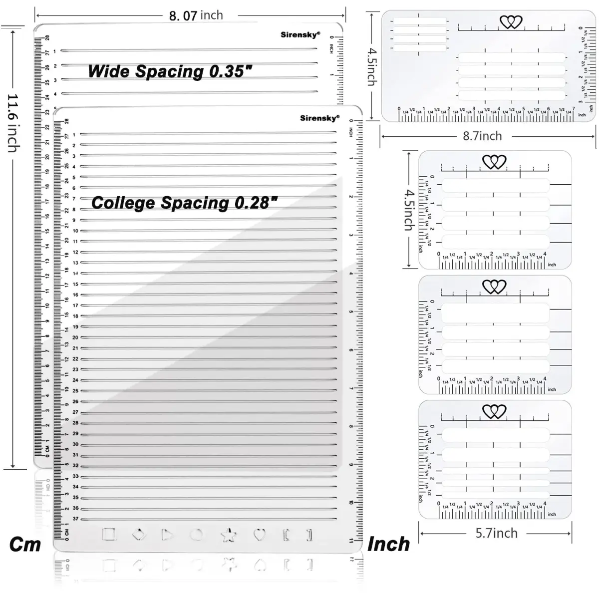 Sirensky Straight Line Stencil Templates and Envelope Addressing Guide Set of 6 | College Ruled 9/32" and 0.35" Spacing - view 7