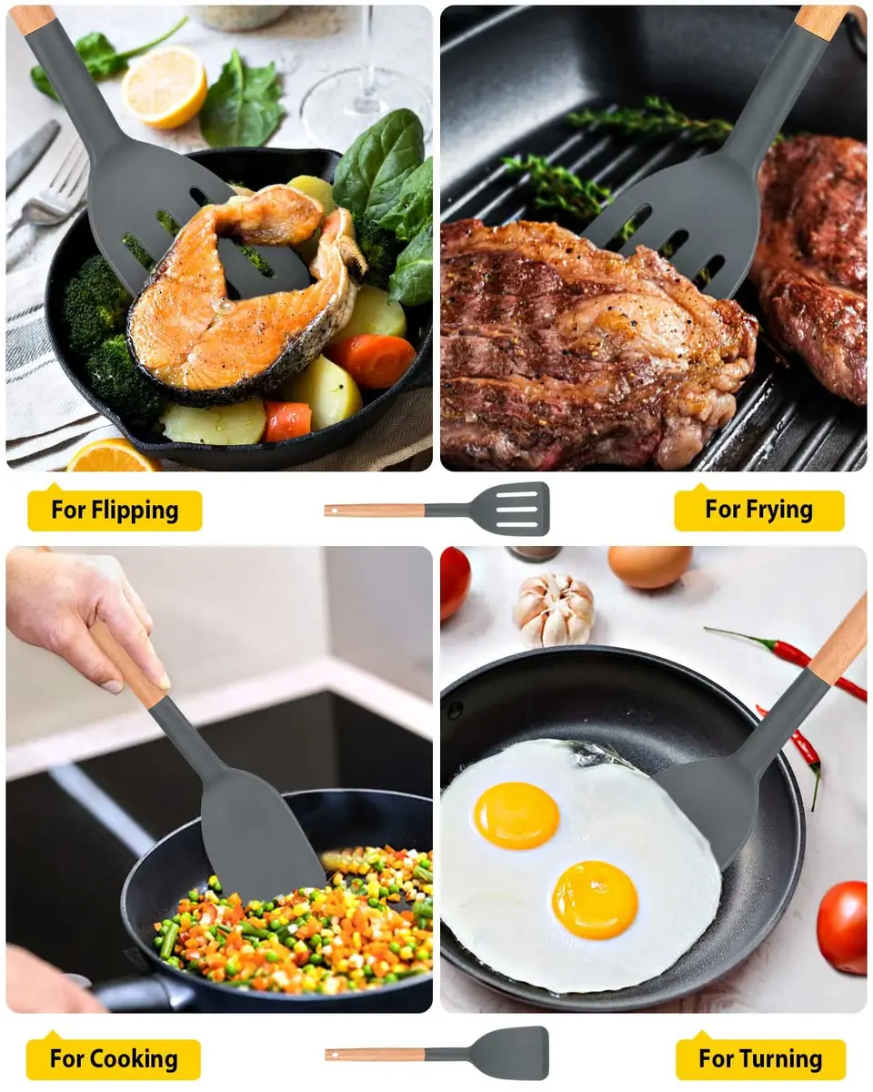 BUNDLEPRO Silicone Spatula Set 2 Pack | BPA-Free, Heat Resistant 446℉ (230℃), Gray - view 4