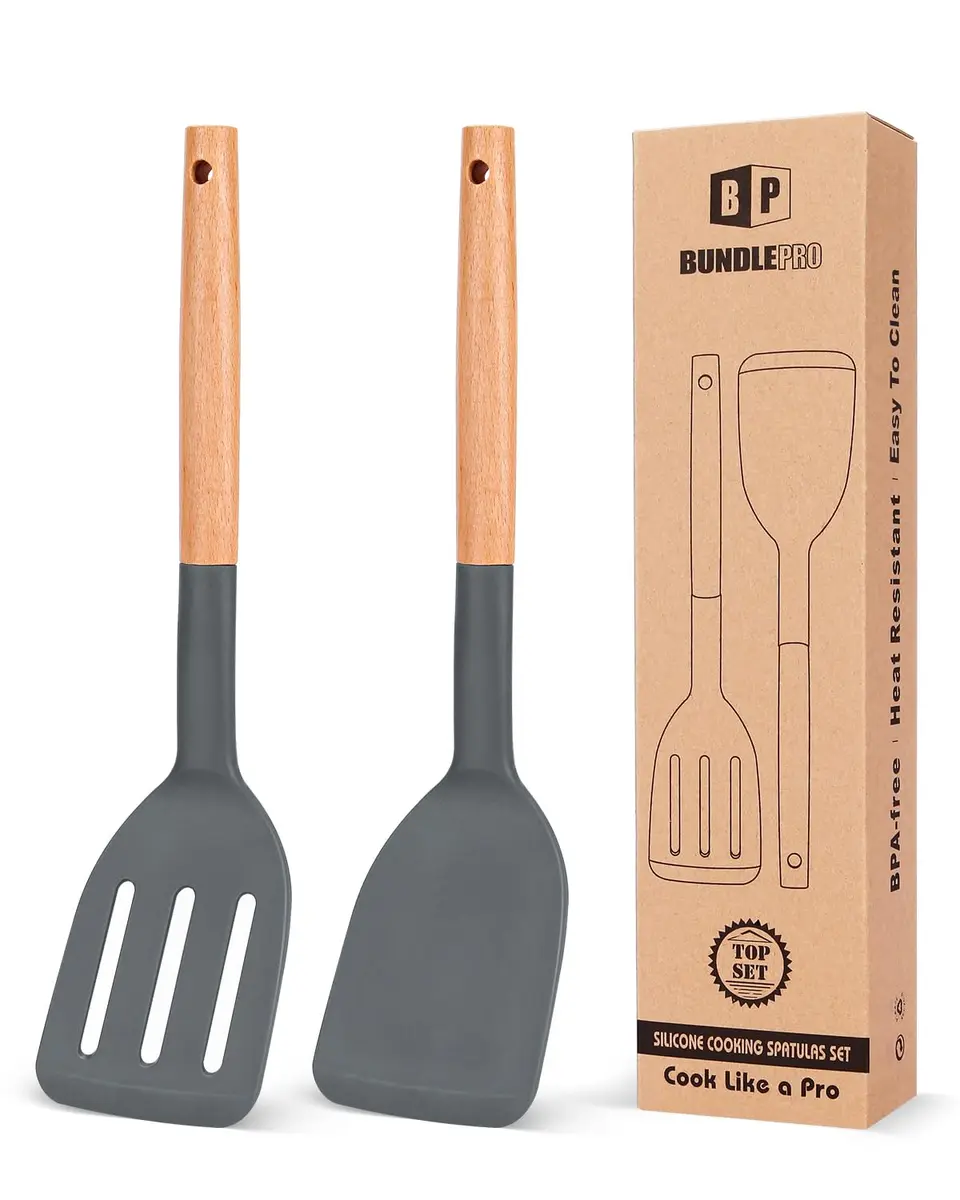 BUNDLEPRO Silicone Spatula Set 2 Pack | BPA-Free, Heat Resistant 446℉ (230℃), Gray - main product image