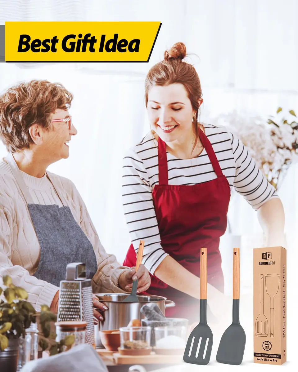 BUNDLEPRO Silicone Spatula Set 2 Pack | BPA-Free, Heat Resistant 446℉ (230℃), Gray - view 7